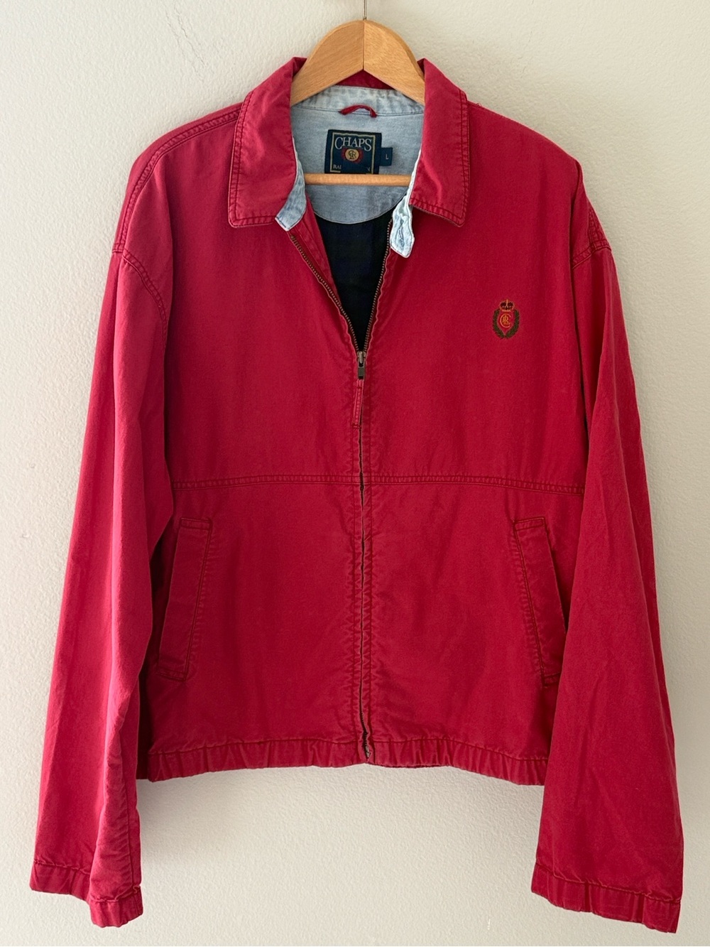 Vintage Chaps Red‎ Zip-Front Casual Cotton Harrington Chore Jacket Size Large